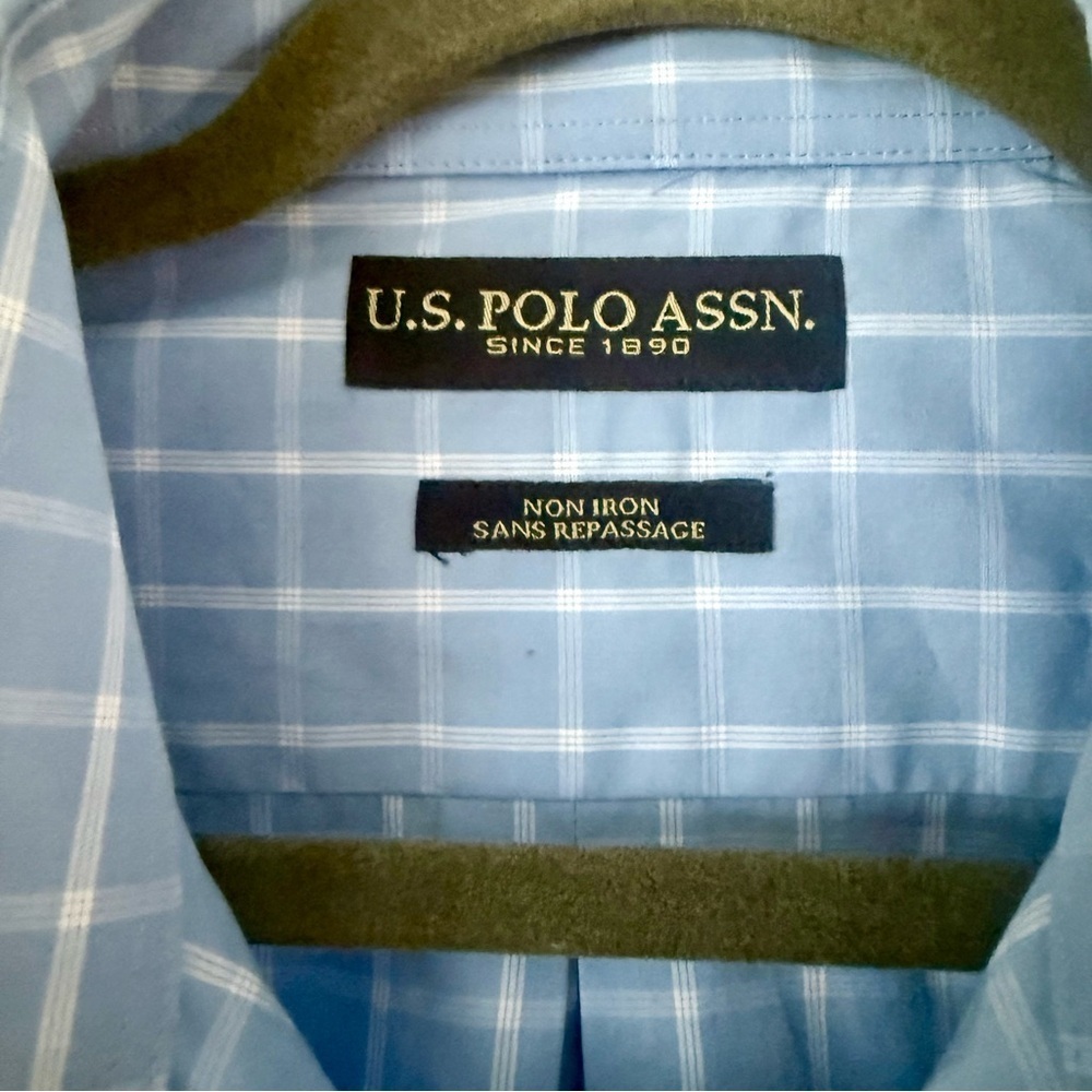 U.S. Polo Assn. Sky Blue Window Checkered Non-Iron Men's Shirt - Picture 3 of 5